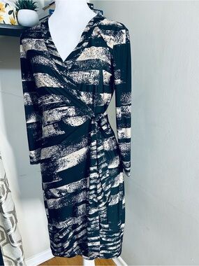BCBGMaxAzria Black and brown Abstract Wrap Dress